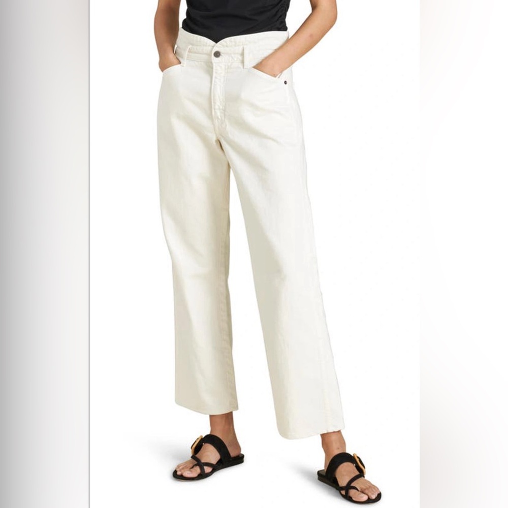 Veronica Beard Blake Straight Jeans with Notch Waistband in Ecru Size 32